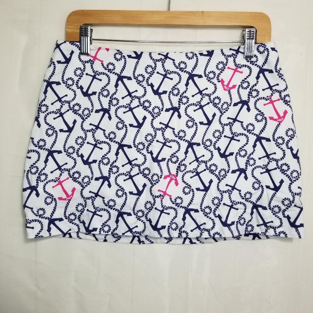 Lilly Pulitzer Ahoy There Anchor Print Skirt white blue size 4 nautical beach